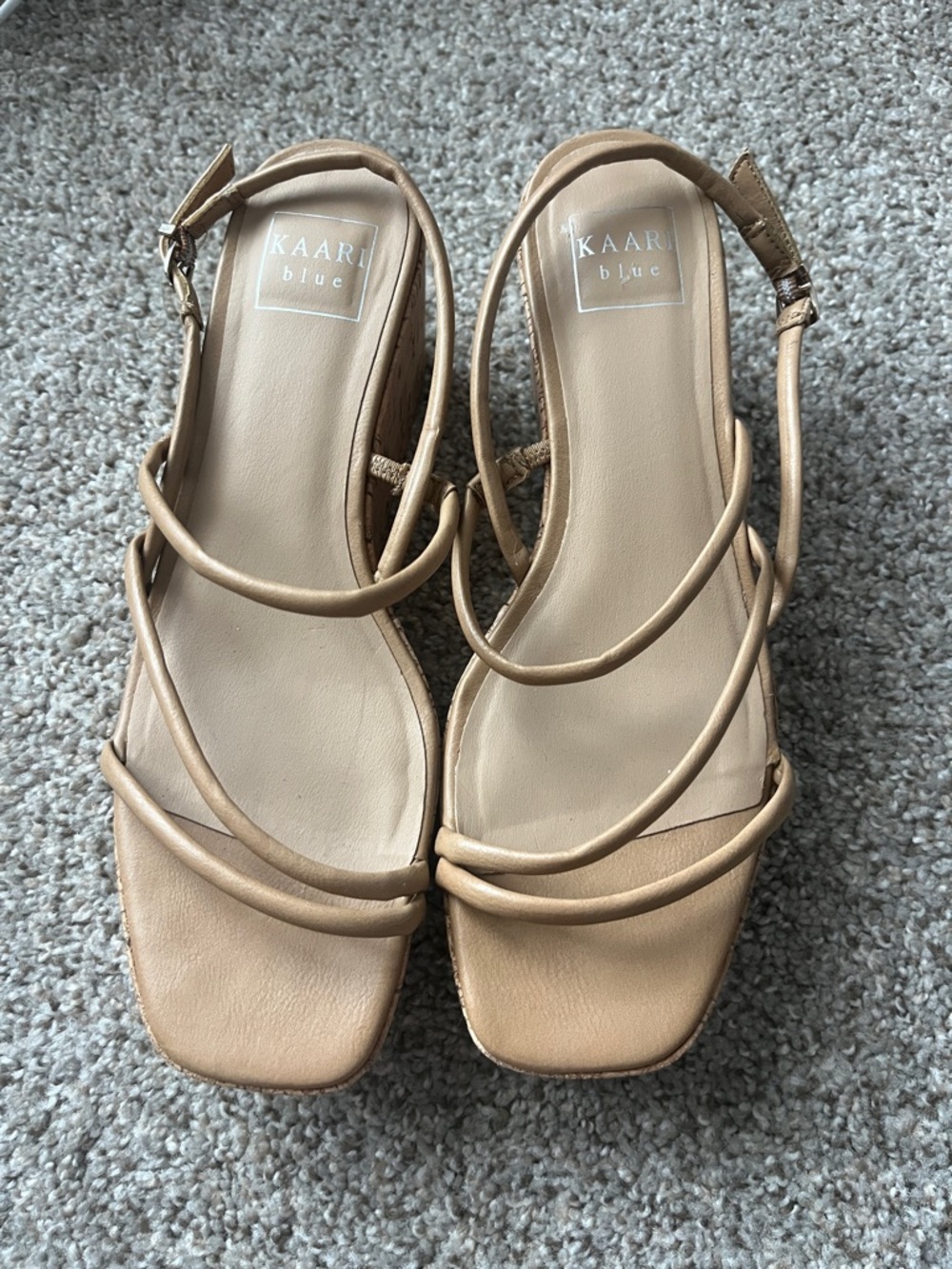 Kaari Blue Nude Tan platform wedge sandal size 9